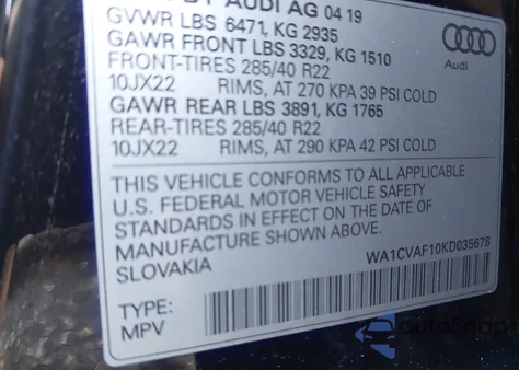 2019 Audi Q8 55 Premium из США, поврежденный, VIN WA1CVAF10KD035678